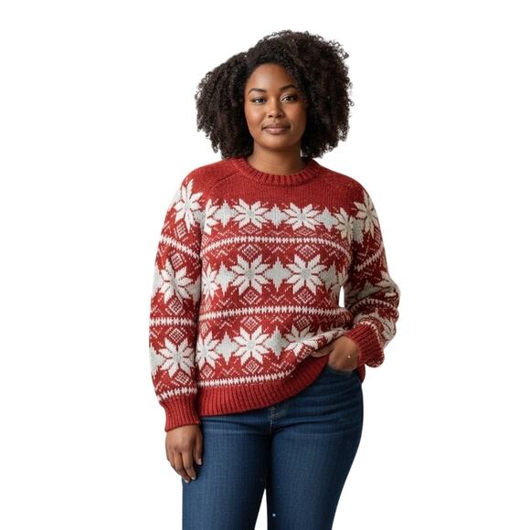 Christmas Sweater Fair Isle Chunky Snowflake - Picture 7 of 11